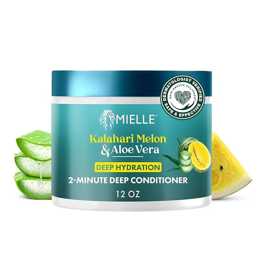 Mielle Organics 2-Minute Deep Conditioner - Kalahari Melon & Aloe Vera Moisturizing Hair Conditioner for Dry, Curly and Textured Hair - Softening, Detangling & Fast-Acting Deep Conditioning, 12 Ounce