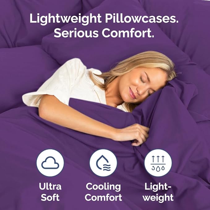 Standard Pillow Cases Set of 2 - Ultra-Soft Hotel Quality Pillowcase Covers - Comfy & Wrinkle Free - Stain and Fade Resistant - Machine Washable Pillow Protectors - 2 Piece Set - Standard Size Purple