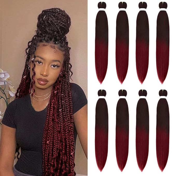 8 Pack Ombre Braiding Hair Pre Stretched - 36" 110G/Pack Premium Pre Stretched Braiding Hair Extensions, Professional Itch Free Hot Water Setting Perm Yaki Texture Prestretched Hair(1Bbug)