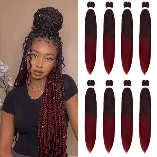 8 Pack Ombre Braiding Hair Pre Stretched - 36" 110G/Pack Premium Pre Stretched Braiding Hair Extensions, Professional Itch Free Hot Water Setting Perm Yaki Texture Prestretched Hair(1Bbug)