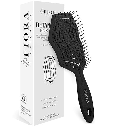 Fiora Naturals Hair Detangling Brush for Women - Detangler Hair Brush w/Flexible Soft Bristles- Gently Glides Through Tangles - Curly, Fine, Dry and Shower Wet HairBrush, cepillo para cabello - Black