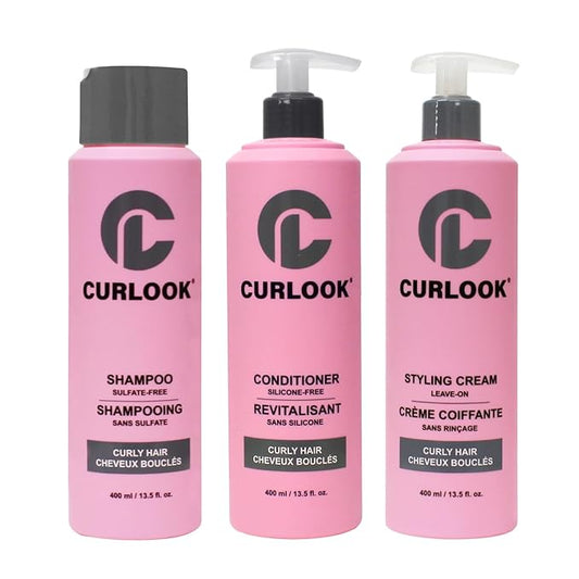 Curly Hair Bundle | Shampoo, Conditioner & Leave-In Styling Cream Set | Sulfate-Free, Silicone-Free | Pack of 3-400ml (13.5 oz) Each Bottle | Made in Canada
