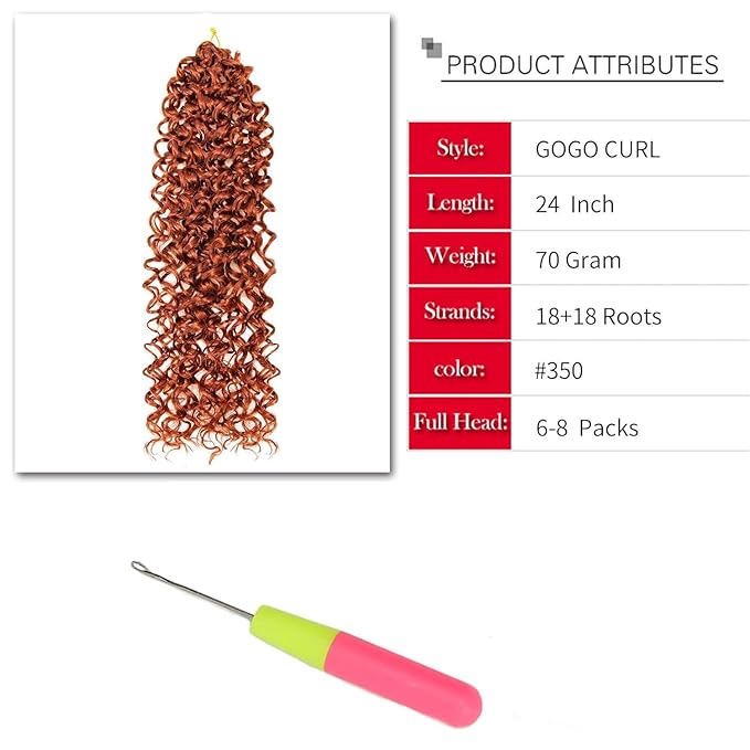 YXCHERISHAIR 8 Packs Curly Crochet Hair GoGo Curl Crochet hair for Black Women Deep Wave Braiding hair,Synthetic Bohemian Crochet Braid Water Wave Crochet hair Extensions (350, 24inch)