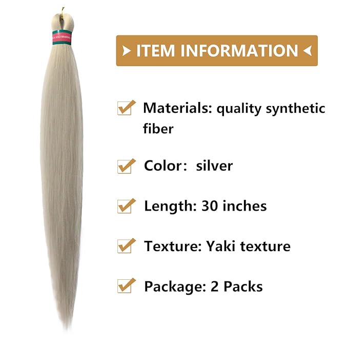 Silver Pre stretched Braiding Hair 2 Packs Pre feathered Braid Hair Extensions 30 Inches Hair Braids