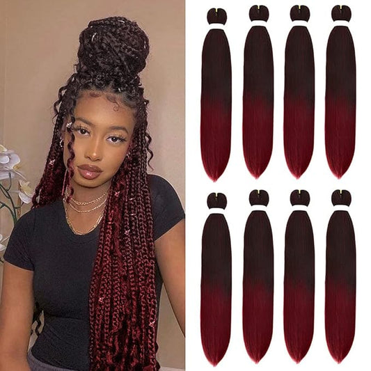 8 Pack Ombre Braiding Hair Pre Stretched - 30" 100G/Pack Premium Pre Stretched Braiding Hair Extensions, Professional Itch Free Hot Water Setting Perm Yaki Texture Prestretched Hair(1Bbug)