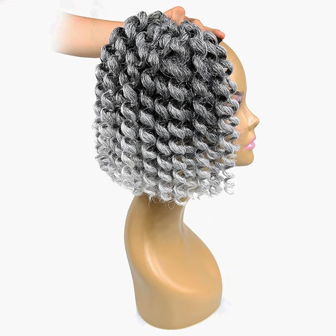 Svolna Jamaican Bounce Crochet Hair Extensions 8 inch Ringlet Wand Curl Crochet Hair Curly Pre Looped Crochet Braids Grey Crochet Braiding Hair 60 Roots (8Inch (Pack of 3), TGrey)