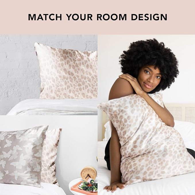 Kitsch Satin Pillowcase with Zipper for Hair & Skin, Softer Than Silk Pillow Cases Queen, Wrinkle-Free, Smooth and Cooling Satin Pillow Covers, Standard Size 19"x26", Leopard, 2pcs