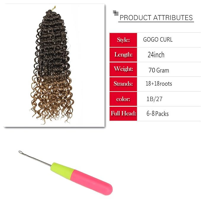 YXCHERISHAIR 8 Packs Curly Crochet Hair GoGo Curl Crochet hair for Black Women Deep Wave Braiding hair,Synthetic Bohemian Crochet Braid Water Wave Crochet hair Extensions (1B/27, 24inch)