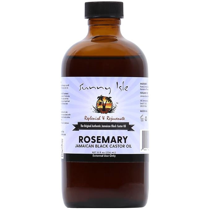 Sunny Isle Rosemary Jamaican Black Castor Oil 8oz | Hair Growth Formula | For Scalp & Gentle Acne-Prone Skin Care | Hot Oil Treatment