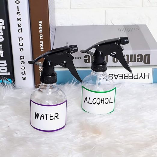 SUPERLELE Spray Bottles 7pcs 8oz Empty Plastic Spray Bottle with Adjustable Nozzle for Hair and Cleaning Solutions Includes Funnel and Labels