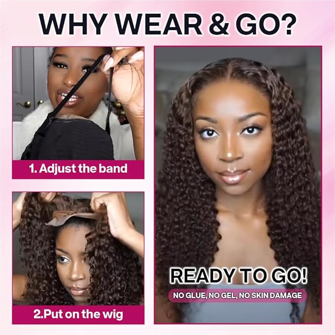 Curly Bob Wig Human Hair Deep Wave Glueless Wigs Human Hair Pre Plucked Pre Cut 5x5 Wear And Go HD Lace Closure Wigs Human Hair For Black Women 200% Density Chocolate Brown Color 12 Inch
