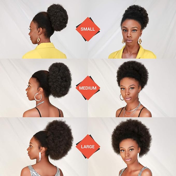 GLAM21USA Afro Puff Drawstring Ponytail Retro Kinky Curly Ponytail Wig Clip in Bun Hair Piece for Black Women Synthetic Hair Extension (LARGE, 1B (Off Black))