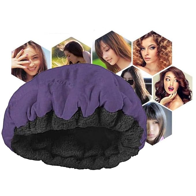 Steam Cap, Cordless Deep Conditioning Heat Cap Flaxseed Heat Cap Microwavable Heat Cap Hair Care Cap Heat Cap for Deep Conditioning Hair Therap, Purple