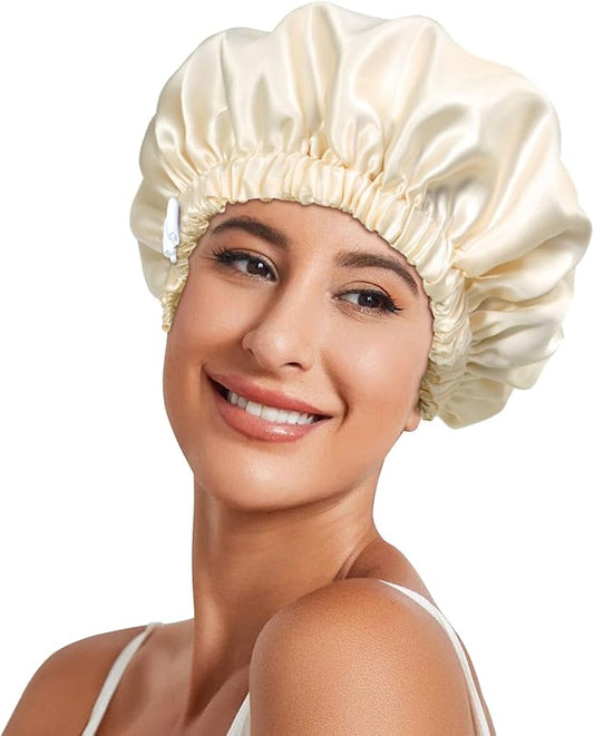 Silk Bonnet for Women 100% Mulberry Silk Sleep Cap 22 Momme Double Layer Hair Wrap for Curly Short Long Hair