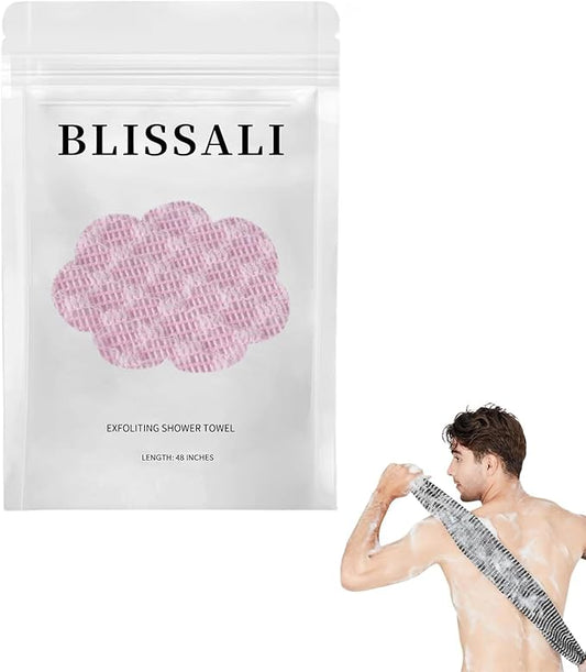 Blissal Exfoliating Shower Towel 47", Premium Scrub Wash Cloth for Body Face, Blissal Shower Towel for Smooth Skin, 2-in-1 Exfoliating Washcloth-Body Scrubber with 2 Sides for All Skin Types (Pink)