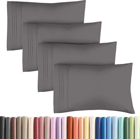 Queen Pillow Cases Set of 4 - Ultra Soft Hotel Quality Pillowcase Covers - Comfy, Cozy & Wrinkle Free - Shrinkage, Stain & Fade Resistant - Machine Washable Pillow Protectors - 4 Piece Set - Dark Grey