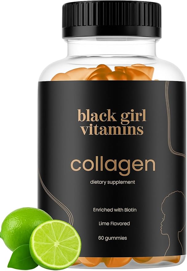 Black Girl Vitamins - Collagen Gummies for Hair, Skin, and Nail Support, with Vitamin C, Vitamin E, and Biotin, Gluten-Free, (Lime), 60ct