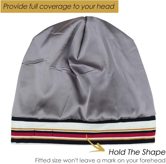 Adjustable Satin Lined Sleep Cap for Dreadlocks Curly Hair Large Head-Stay On Overnight