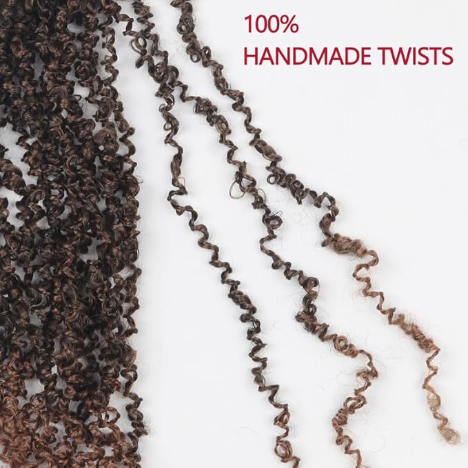 Yanky Twist Crochet Hair, PILLUGER Yaki Twists Hair Micro Spring Twist Braids,9 Packs Pre-looped passion Twist Brown Senegalese With Curls Crochet Synthetic Hair Extensions（16-T30）
