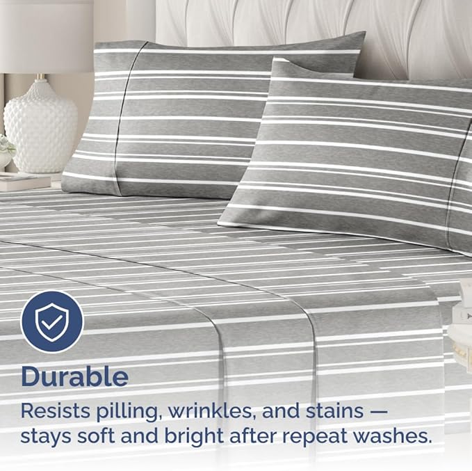 Queen Pillow Cases Set of 2 - Ultra Soft Hotel Quality Pillowcase Covers - Comfy, Cozy & Wrinkle Free - Shrinkage and Fade Resistant - Machine Washable Pillow Protectors - 2 Piece Set - Grey Stripes 3