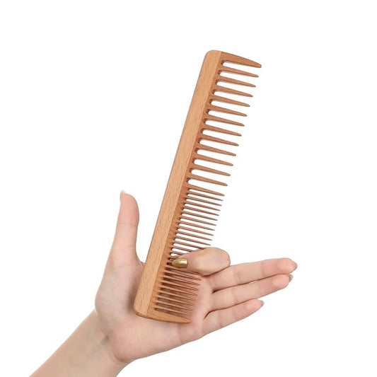 Wide Tooth Wooden Comb Handmade - Natural Vintage Style Wide Tooth Comb for Curls Gentle Styling - Anti-Static Wood Hair Combs For Women Detangling (Sparse and Dense Tooth)