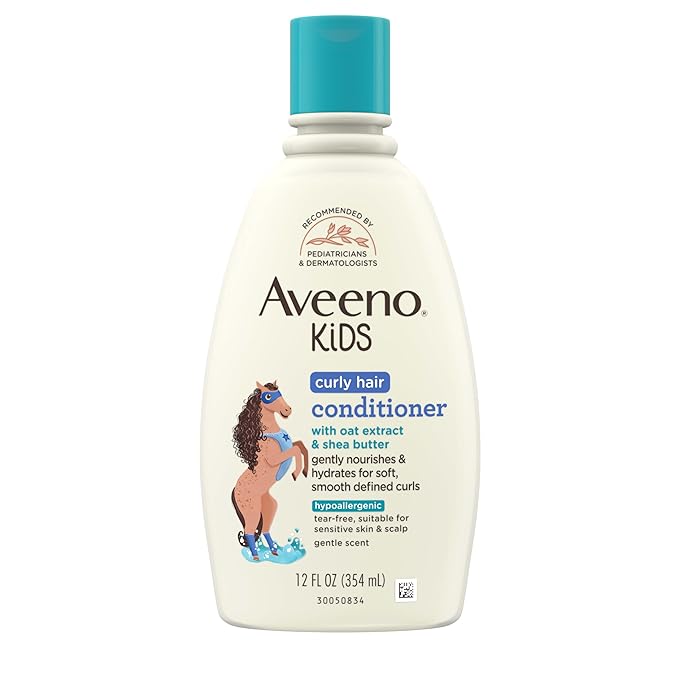 Aveeno Kids Curly Hair Conditioner, Hydrating Conditioner, Kids Curly Hair Products, Oat Extract & Shea Butter, Gentle Scent, 12 fl. oz (Pack of 1)