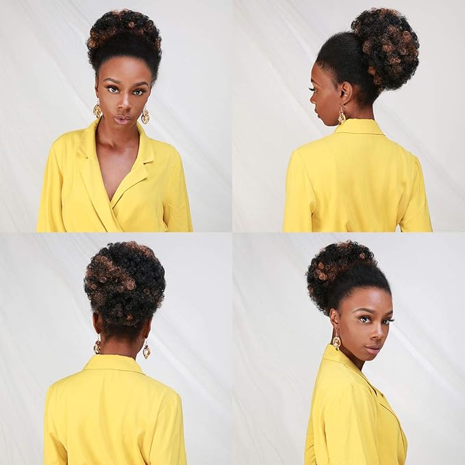 GLAM21USA Afro Puff Drawstring Ponytail Retro Kinky Curly Ponytail Wig Clip in Bun Hair Piece for Black Women Synthetic Hair Extension (SMALL, FS1B/30)