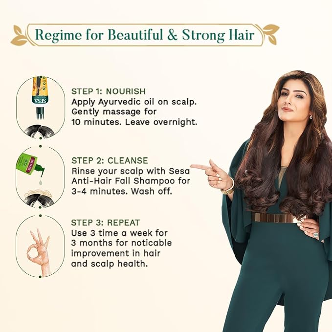 SESA Ayurvedic Hair Oil With Bhringraj & 17 Rare Herbs With Coconut Oil and 4 Nourishing Oil For Hair Growth Help Control Hair Fall & Easy Hair Oil Applicator For Women and Men, 6.76 Fl Oz or 200 ml