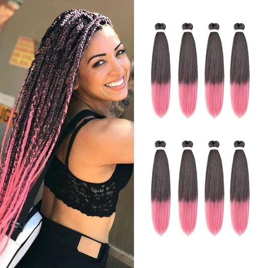 8 Pack Ombre Braiding Hair Pre Stretched - 16" 55G/Pack Premium Pre Stretched Braiding Hair Extensions, Professional Itch Free Perm Yaki Texture Prestretched Hair(1Bpink)