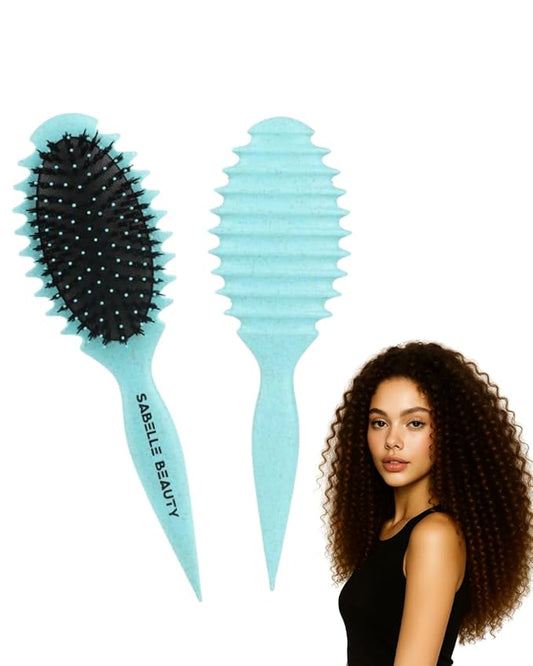 Curly Hair Brush, Detangling Brush for Curly Hair, Shaping and Defining Curls Brushes for Women, Anti-Frizz, Double-Sided Design, Sustainable Wheat Straw Handle & Nylon Bristles