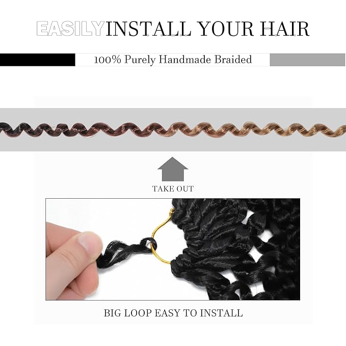 Passion Twist Hair 18 Inch 8 Packs Water Wave Crochet Hair Bohemian Braiding Hair for Boho Locs Pre Looped Crochet Braids Hair for Black Women （1B/30/27#）