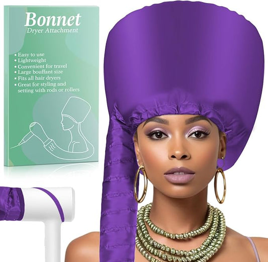 Hooded Hair Dryer Bonnet - Fast-Drying Bonnet Hair Dryer for Natural Hair, Deep Conditioning, Styling & Curl Enhancing - Adjustable Fit, Heat Distribution, Portable & Lightweight for Travel（Purple）