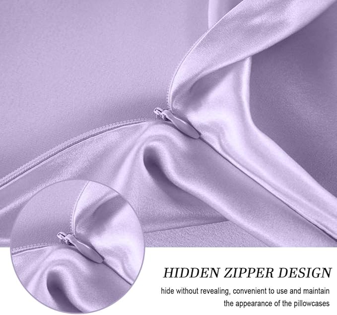 100% Mulberry Silk Pillowcases Set of 2 for Hair and Skin and Super Soft and Breathable Queen Size Nature Silk Pillowcases (Queen, Light Purple)