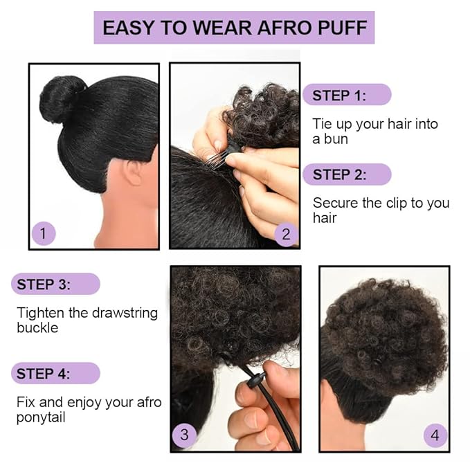 YEAME Afro Puff Drawstring Ponytail for Black Women, Short Kinky Curly Afro Ponytail Synthetic Hair Puffs, Premium Brown Afro Bun Drawstring Ponytail for Women Girls (2 Black Brown)