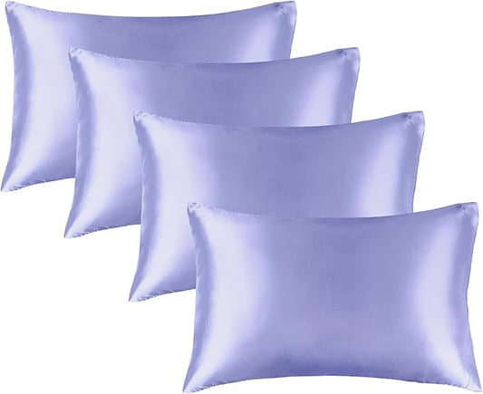 BEDELITE Satin Pillowcase for Hair and Skin, Super Soft Similar to Silk Pillow Cases 4 Pack with Envelope Closure, Cooling Pillowcases for Women Men (20"x36" King Size, Lilac)