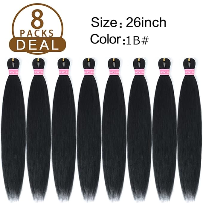 AQINBEL Braiding Hair 26 Inches 8 Bundles Braiding Hair Pre Stretched Itch Free Black Hair for Braiding Crochet Twist hair extensions for Braids Hair Yaki texture Prestretched Braiding Hair (1B#)