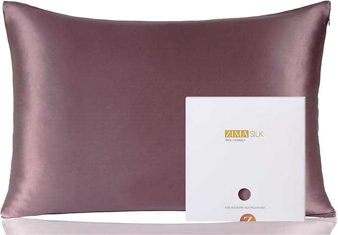 ZIMASILK 100% Pure Mulberry Silk Pillowcase for Hair and Skin Health,Soft and Smooth,Both Sides Premium Grade 6A Silk,600 Thread Count,with Hidden Zipper,1pc (Queen 20''x30'',Dark Mauve)