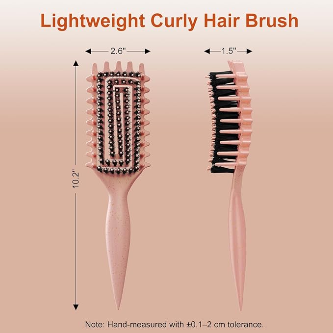 Curly Hair Brush, Curl Defining Brush with Soft Boar Bristles Detangling Tangled Glides, Wide-Teeth Design Effortlessly Shaping & Defining Curls, Curling Definer for Wet & Dry Hair (Beige)