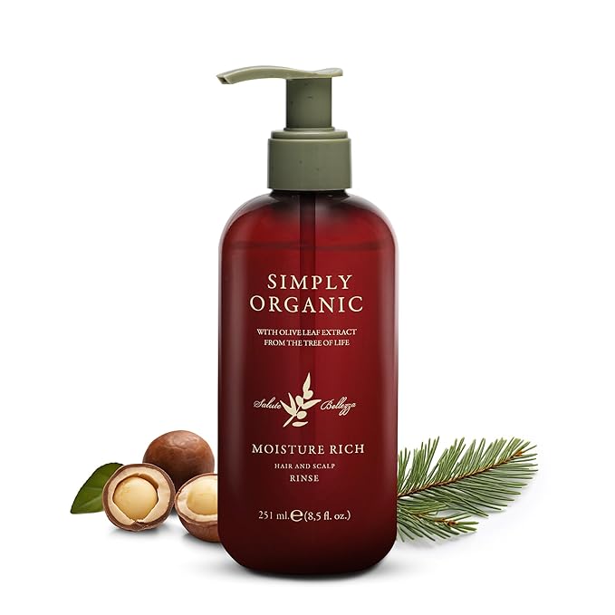 SIMPLY ORGANIC Moisturizing Deep Conditioner Scalp Rinse Made in Italy, All Natural Cruelty Free Hair Care for Women & Men with Shea Butter & Olive Leaf Extract, 251ml/8.5floz, MOISTURE RICH