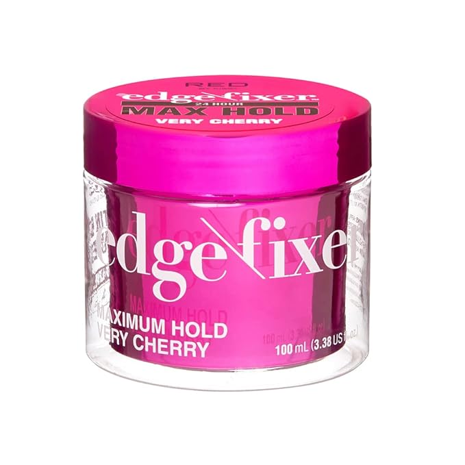 Red by Kiss Edge Fixer Hair Shine Gel, 24 Hour Max Hold, Non-Flaking, Biotin B7 Infused, Natural Styling, Professional Edge Control Wax, Perfect for Braiding (Very Cherry)