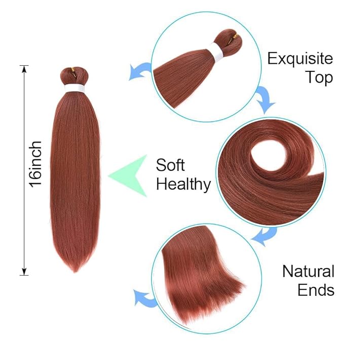 8 Pack Ombre Braiding Hair Pre Stretched - 16" 55G/Pack Premium Pre Stretched Braiding Hair Extensions, Professional Itch Free Hot Water Setting Perm Yaki Texture Prestretched Hair(#350)