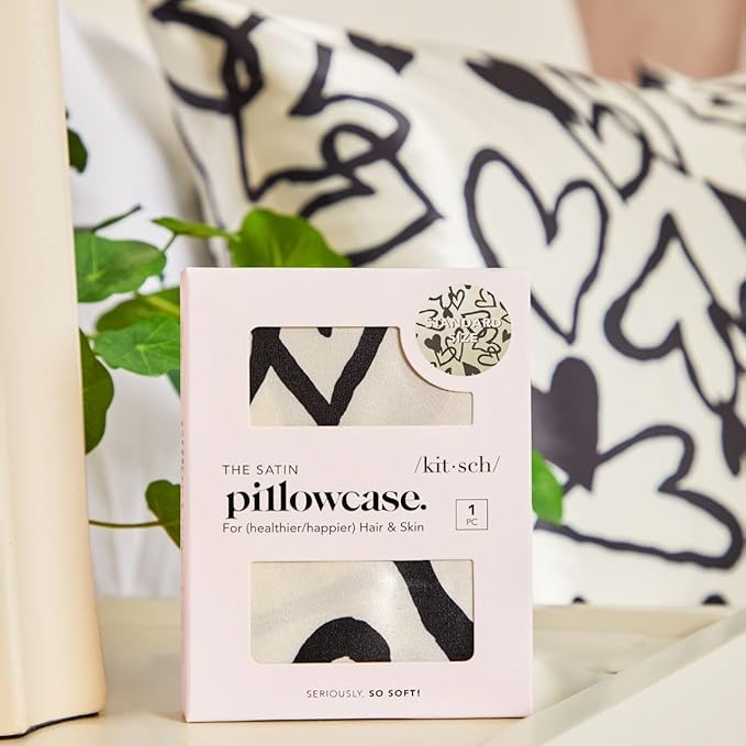 Kitsch Satin Pillowcase with Zipper for Hair & Skin, Softer Than Silk Pillow Cases Queen, Wrinkle-Free, Smooth and Cooling Satin Pillow Covers, Standard Size 19"x26" - Heart