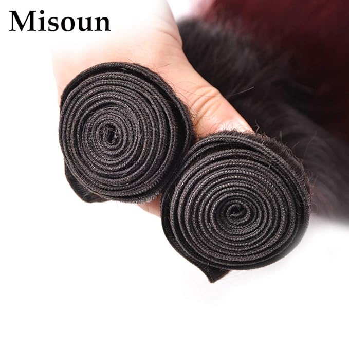 Ombre Human Hair Bundles 1b/99j Brazilian Two Tone Black and Burgund Ombre Body Wave 3 Bundles 10 12 14 inch 100% Unprocessed Virgin Human Hair Bundles Weaves Extensions for Women