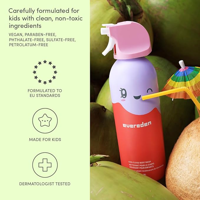 Evereden Kids Foam Soap, Cloud Body Wash (6.7 fl. oz., Juicy Citrus): Spray, Shape & Splash: The Fun, Fluffy Foam That Makes Bath Time Playtime, Hydrating Foaming Bath Soap for Sensitive Skin
