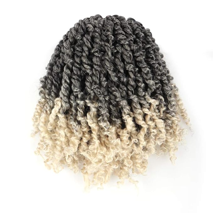 Super Short Passion Twist Crochet Hair for Black Women and Kids-6 Inch 7 Packs Ombre Gray to Blonde Pre Looped Pre-twisted Passion Twist Hair,Bob Spring Kinky Twist Bohemian Curl(6"-7P,TGray/613)