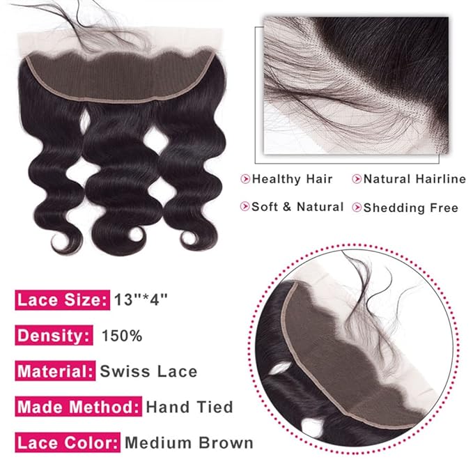 YISEA Body Wave Bundles with Lace Frontal (18 20 22+16 Frontal) Human Hair 3 Bundles with 13x4 Lace Closure Frontal 100% Unprocessed Braziian Virgin Human Hair
