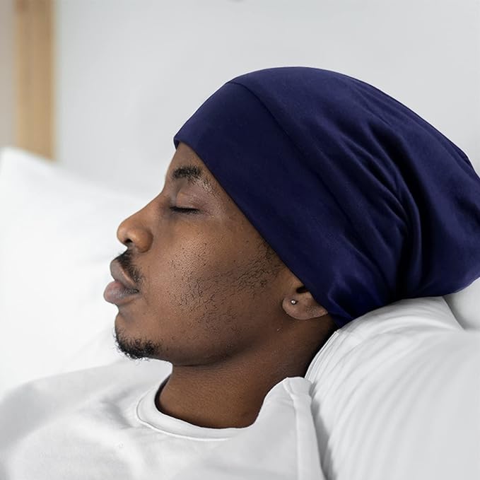 OLESILK Mulberry Silk Bonnet for Men, Mens Bonnet for Curly Hair, 100% Real Silk Hair Bonnet for Sleeping, Night Cap for Frizzy, Navy