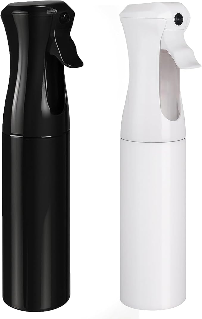 Aquableu Spray Bottle for Hair – Continuous Mist Spray Bottle for Hair Care, Styling, Cleaning, Plants, Pets & Essential Oils (Variety Pack of 2 - Black & White, 6.76oz/200ml)
