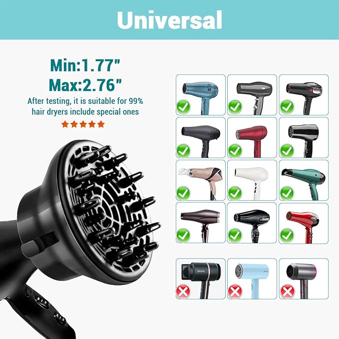 KAHEM Universal Hair Diffuser, Adjustable from 1.77 Inch to 2.76 Inch, Hair Dryer Diffuser Attachment for Frizz-free curly hair,Professional Blow Dryer Diffuser