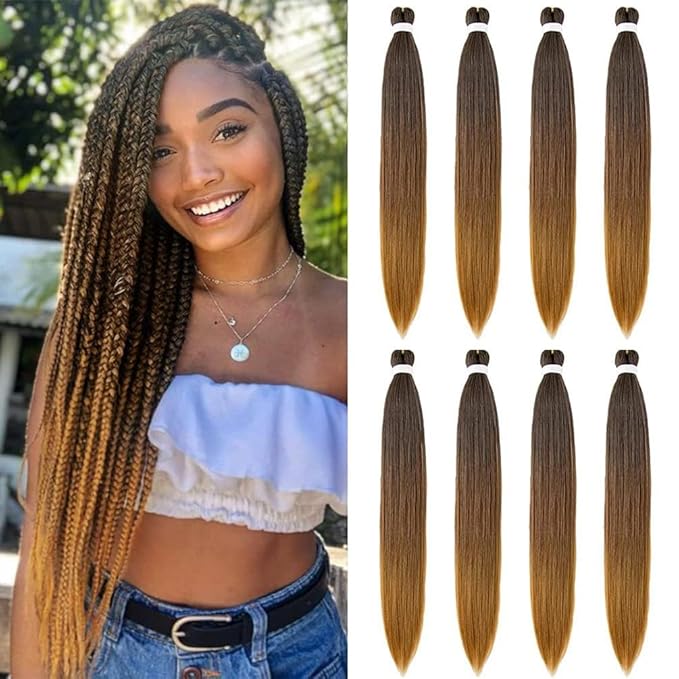 8 Pack Ombre Braiding Hair Pre Stretched - 36" 110G/Pack Premium Pre Stretched Braiding Hair Extensions, Professional Itch Free Perm Yaki Prestretched Hair(1B/30/27)